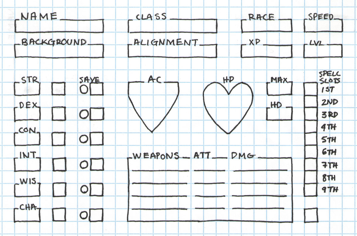 Hand Drawn 5e Character Sheets