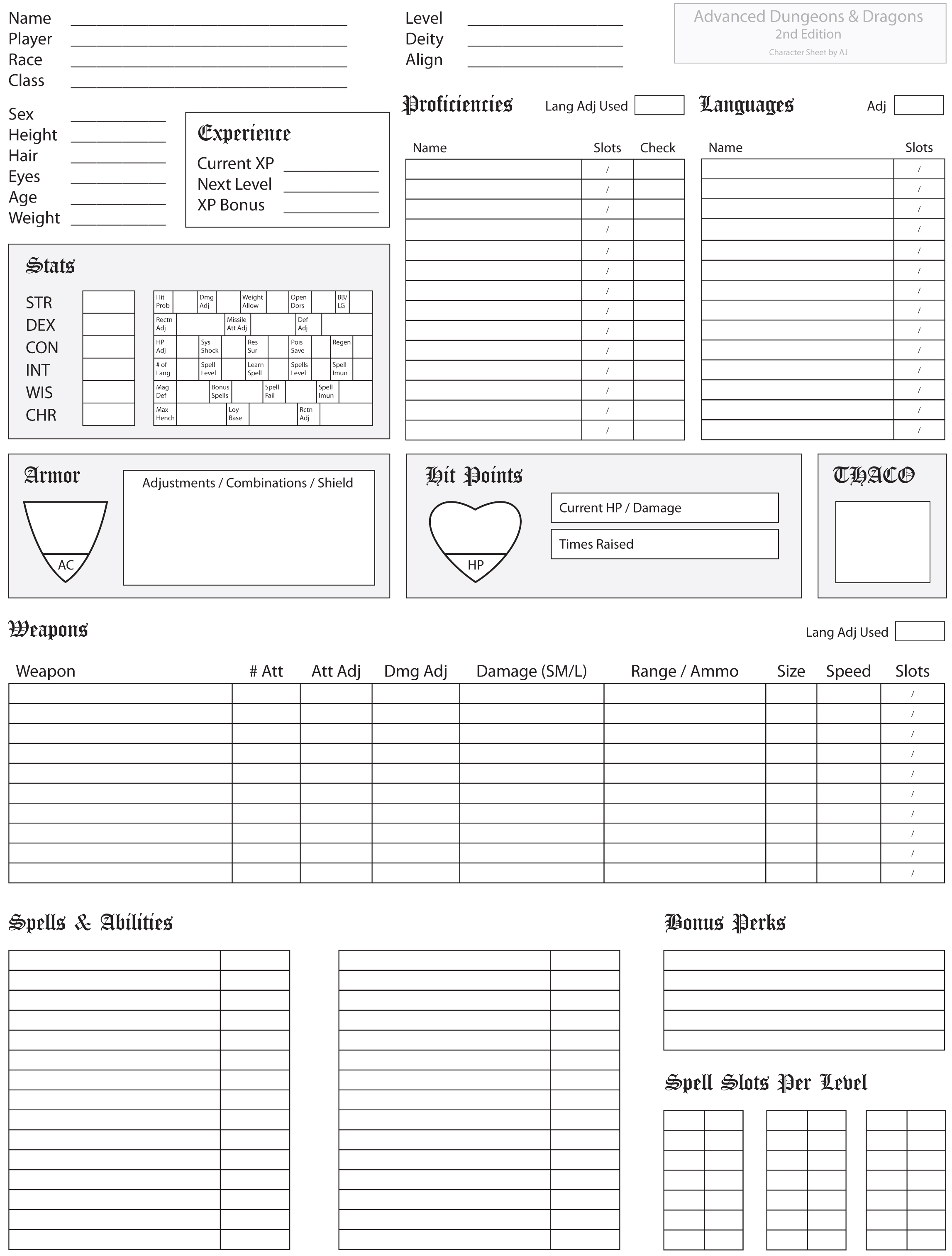AD&D Character Sheet