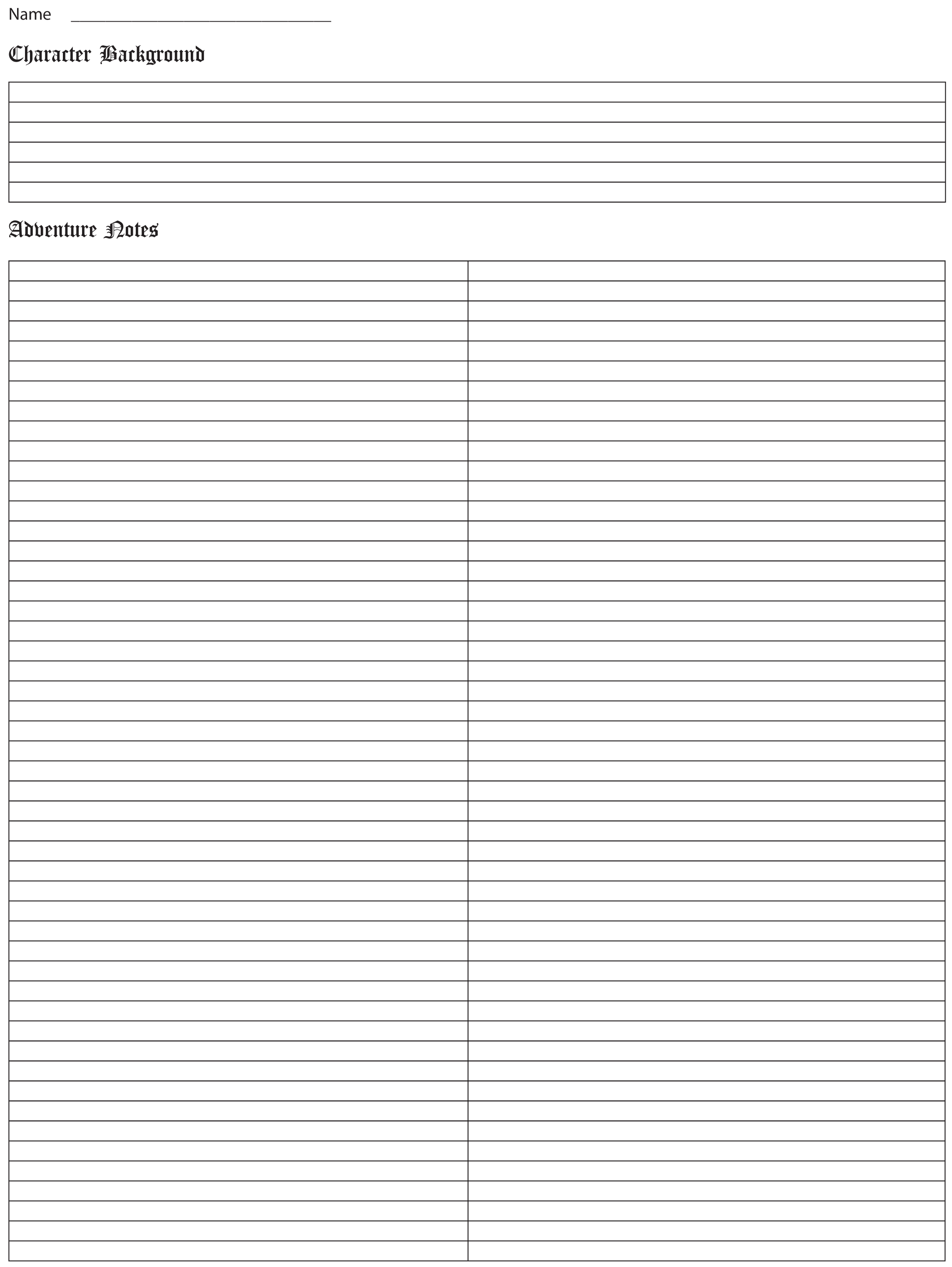 AD&D Character Sheet 3: Background & Adventure Notes